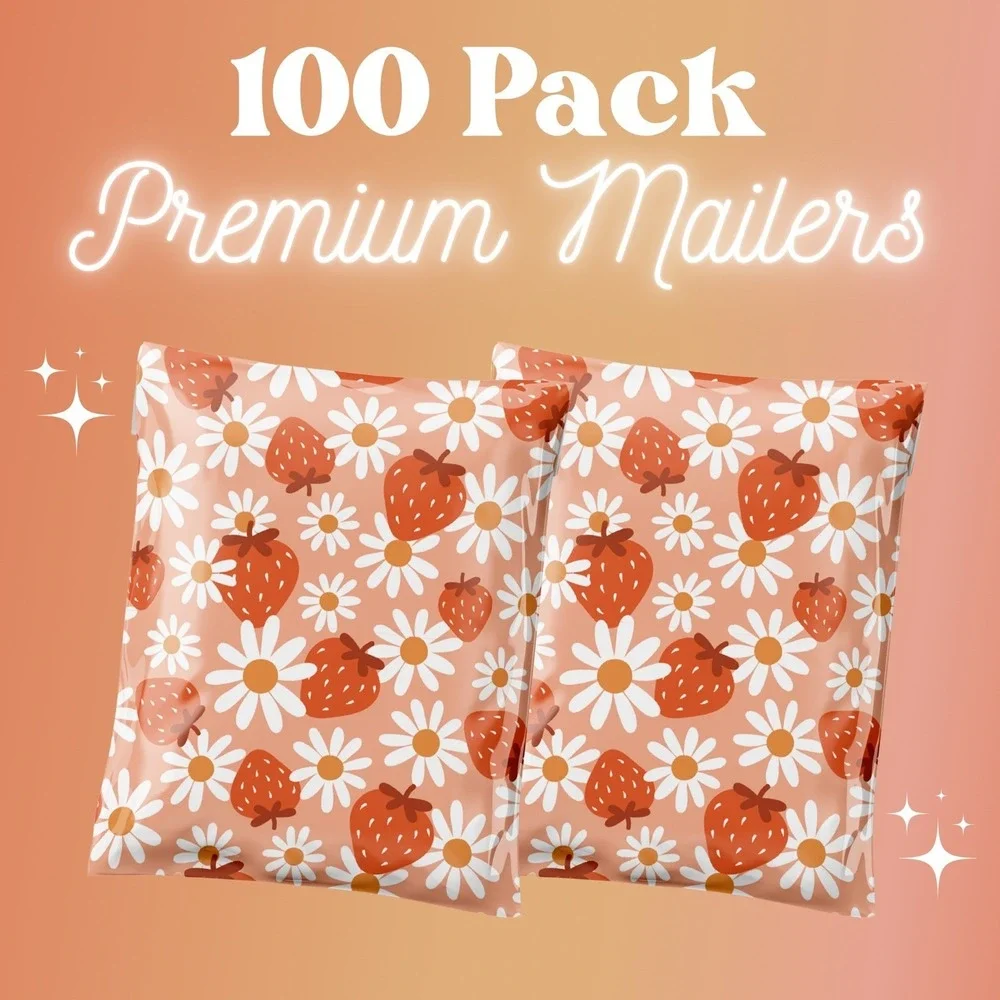 Daisy‎ Strawberries Poly Mailers 10x13 Inch 100 Pack Shipping Supplies Summer